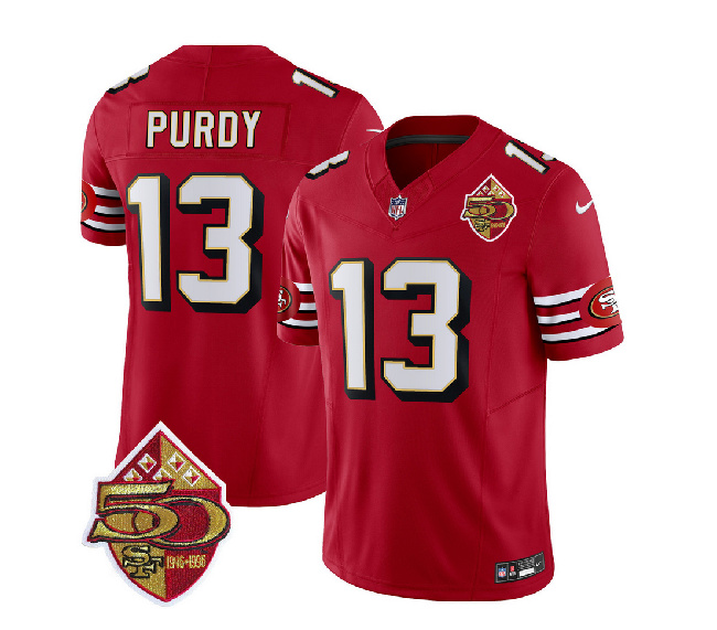 Women's San Francisco 49ers #13 Brock Purdy Red 2023 F.U.S.E. 50th Patch Vapor Limited Stitched Football Jersey(Run Small) Women's San Francisco 49ers #13 Brock Purdy Red 2023 F.U.S.E. 50th Patch Vapor Limited Stitched Football Jersey(Run Small)